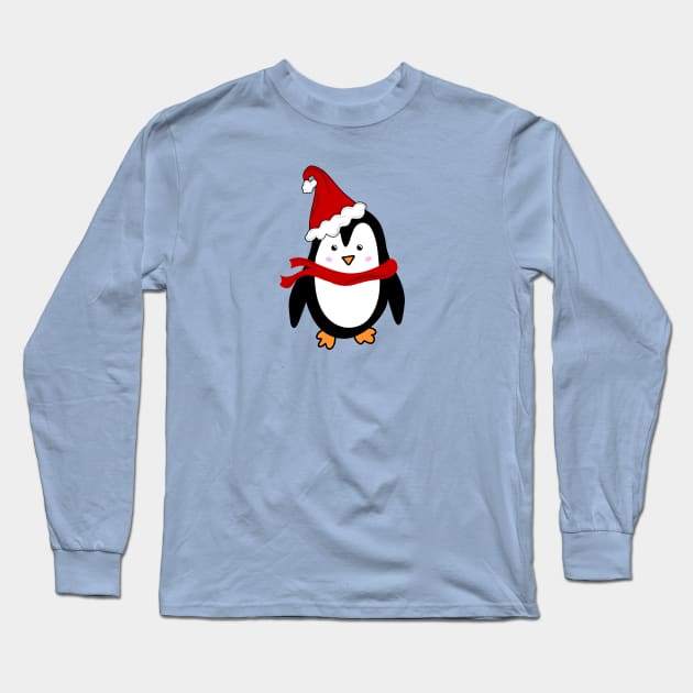 Festive Christmas Holiday Penguin with Santa Hat, made by EndlessEmporium Long Sleeve T-Shirt by EndlessEmporium